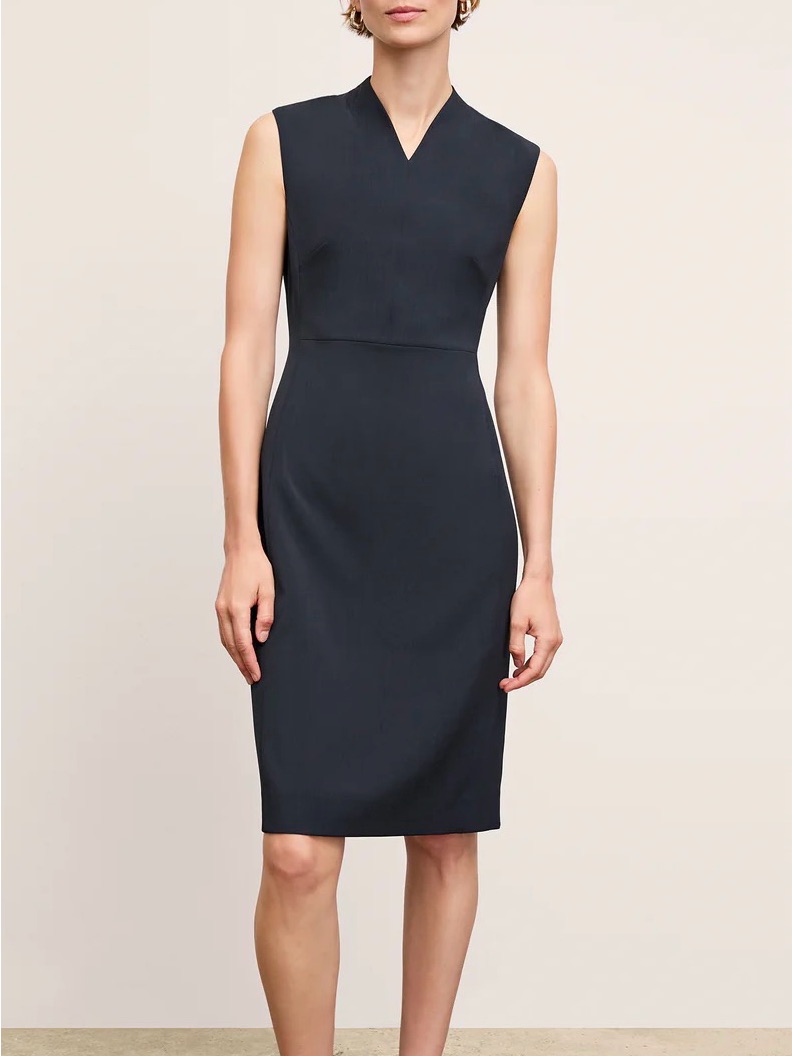 M.M. Lafleur Aditi Sheath Dress Navy Blue, V-Neck, Sleeveless, Size 16 Euc